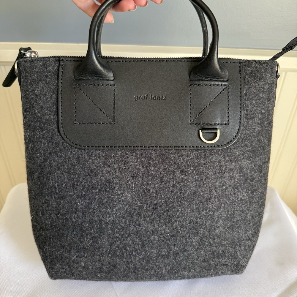 Graf Lantz Bedford Felt Convertible Crossbody Tote Bag Purse Gray Merino Wool - Picture 2 of 12